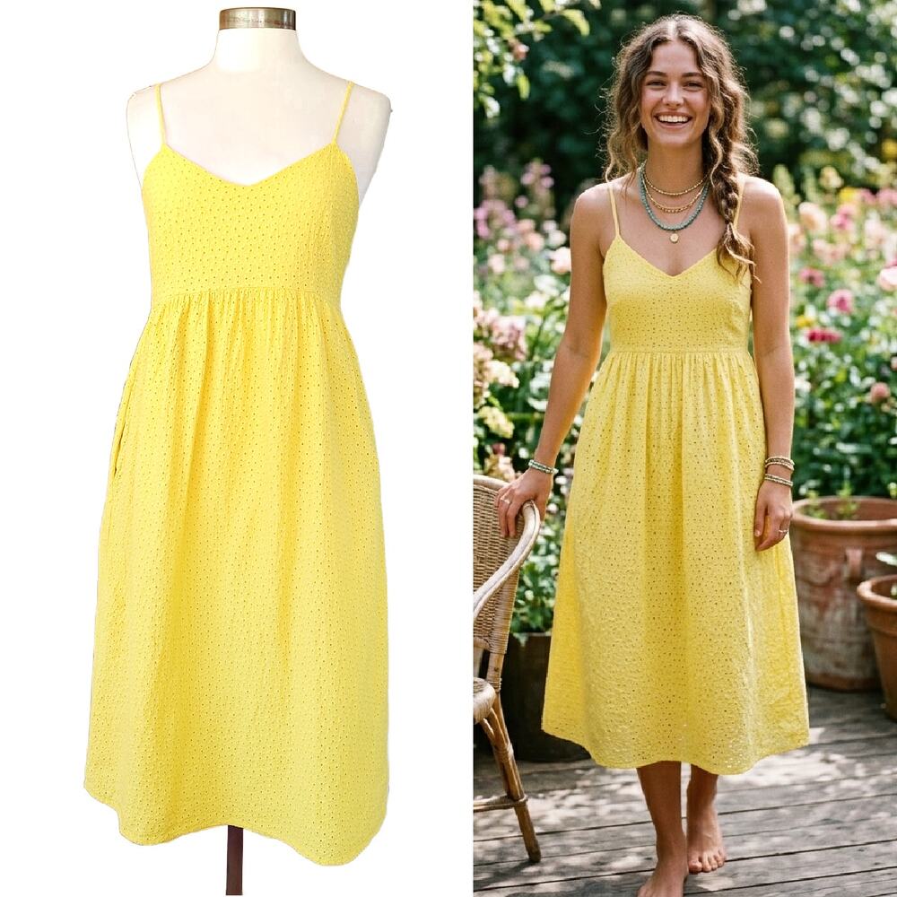 The Prairie Yellow Embroidered Eyelet Midi Dress Size 8 Summer Sundress Cottage - Picture 11 of 11
